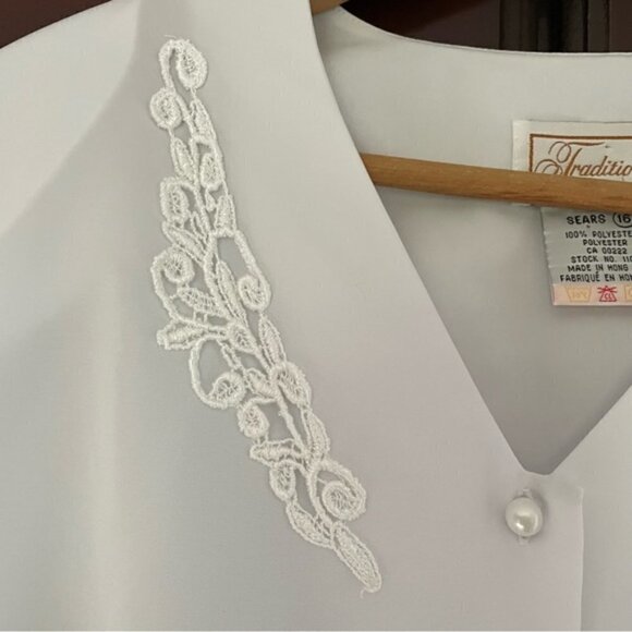 VINTAGE 1980s white polyester Sears blouse size 16 - Picture 5 of 12